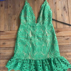Pretty little thing green lace dress NWT